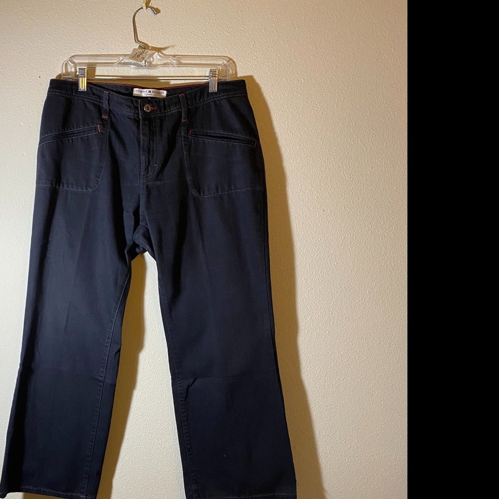 TOMMY HILFIGER JEANS WOMENS JEANS SZ 14 COTTON BLACK HI-RISE STRAI GHT LEG.